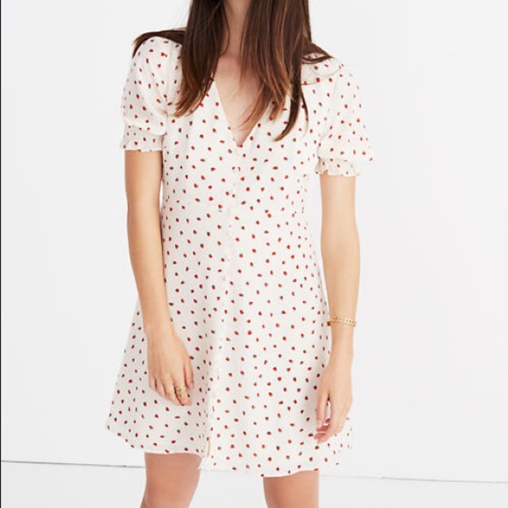 Madewell Silk Button-Front Dress, Fresh Strawberry